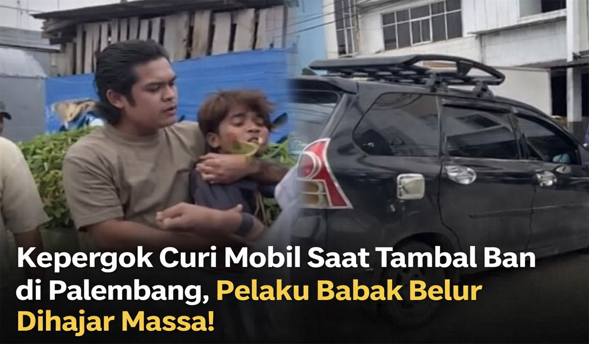 Kepergok Curi Mobil Saat Tambal Ban di Palembang, Pelaku Babak Belur Dihajar Massa!
